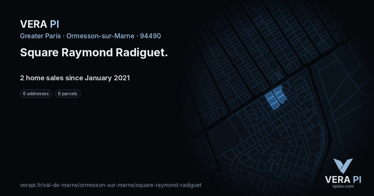 Square Raymond Radiguet, Ormesson-sur-Marne at night – every parcel coloured by the prices around it, the street's own parcels lit