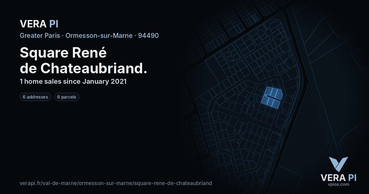 Square René de Chateaubriand, Ormesson-sur-Marne at night – every parcel coloured by the prices around it, the street's own parcels lit