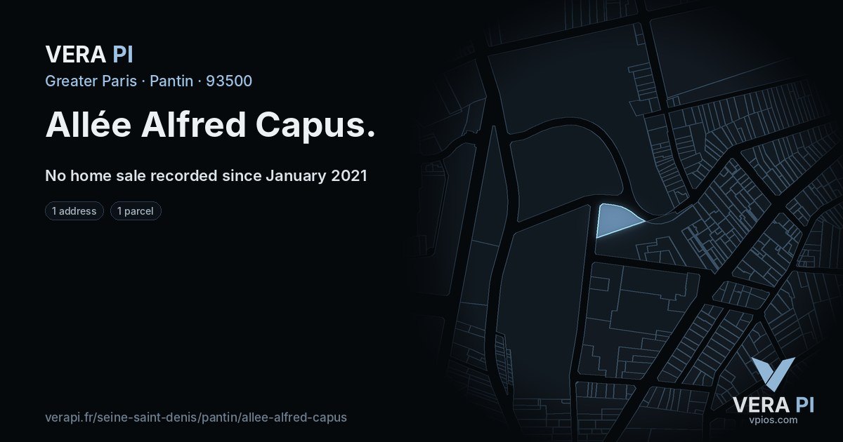Allée Alfred Capus, Pantin at night – every parcel coloured by the prices around it, the street's own parcels lit