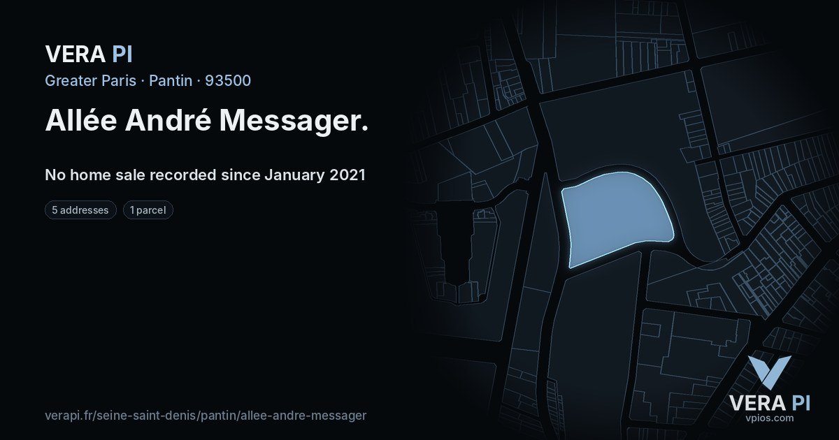 Allée André Messager, Pantin at night – every parcel coloured by the prices around it, the street's own parcels lit
