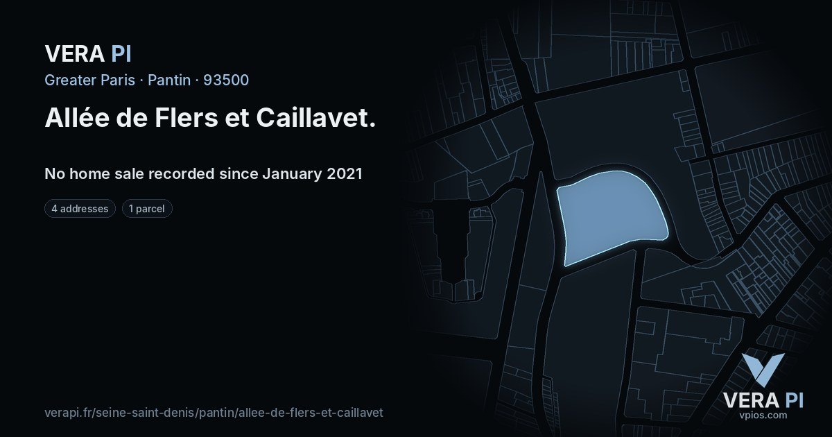 Allée de Flers et Caillavet, Pantin at night – every parcel coloured by the prices around it, the street's own parcels lit