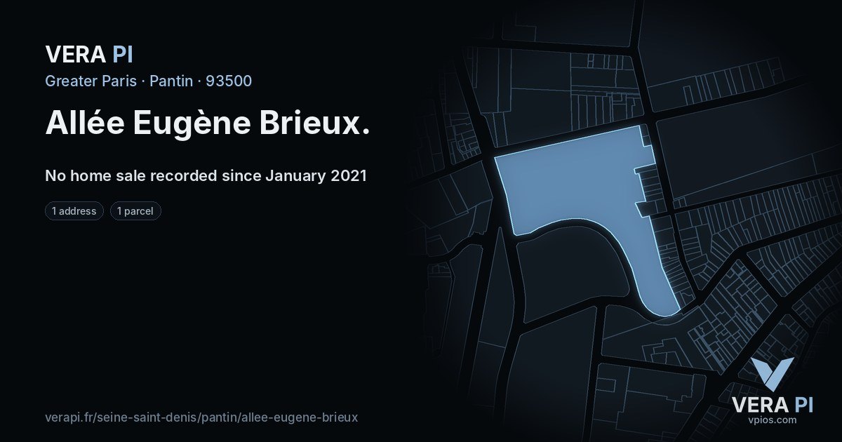 Allée Eugène Brieux, Pantin at night – every parcel coloured by the prices around it, the street's own parcels lit