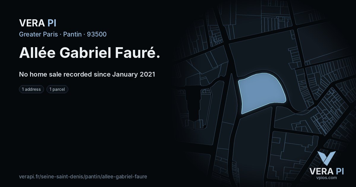 Allée Gabriel Fauré, Pantin at night – every parcel coloured by the prices around it, the street's own parcels lit