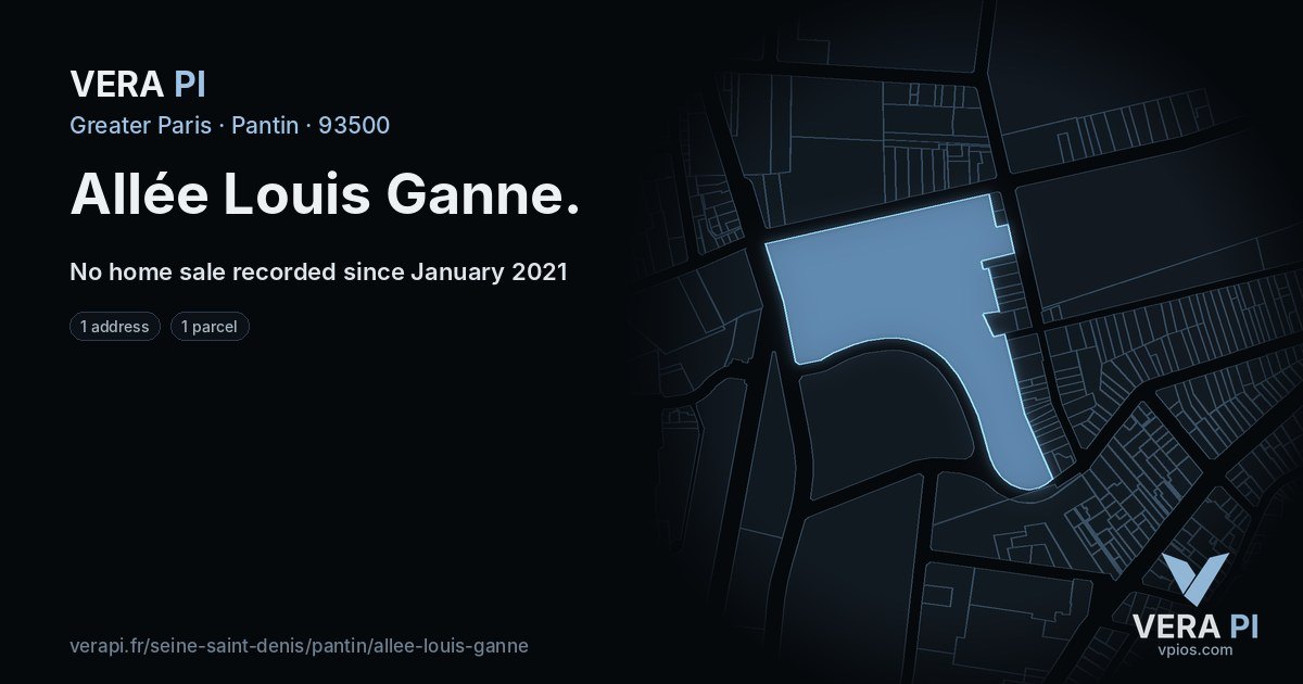 Allée Louis Ganne, Pantin at night – every parcel coloured by the prices around it, the street's own parcels lit