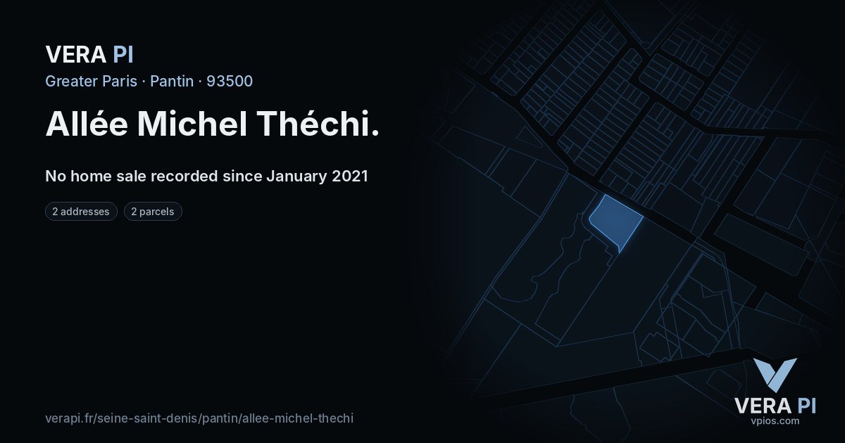 Allée Michel Théchi, Pantin at night – every parcel coloured by the prices around it, the street's own parcels lit