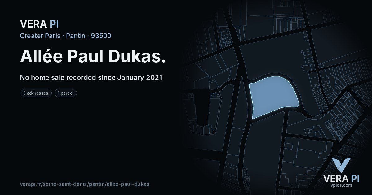 Allée Paul Dukas, Pantin at night – every parcel coloured by the prices around it, the street's own parcels lit