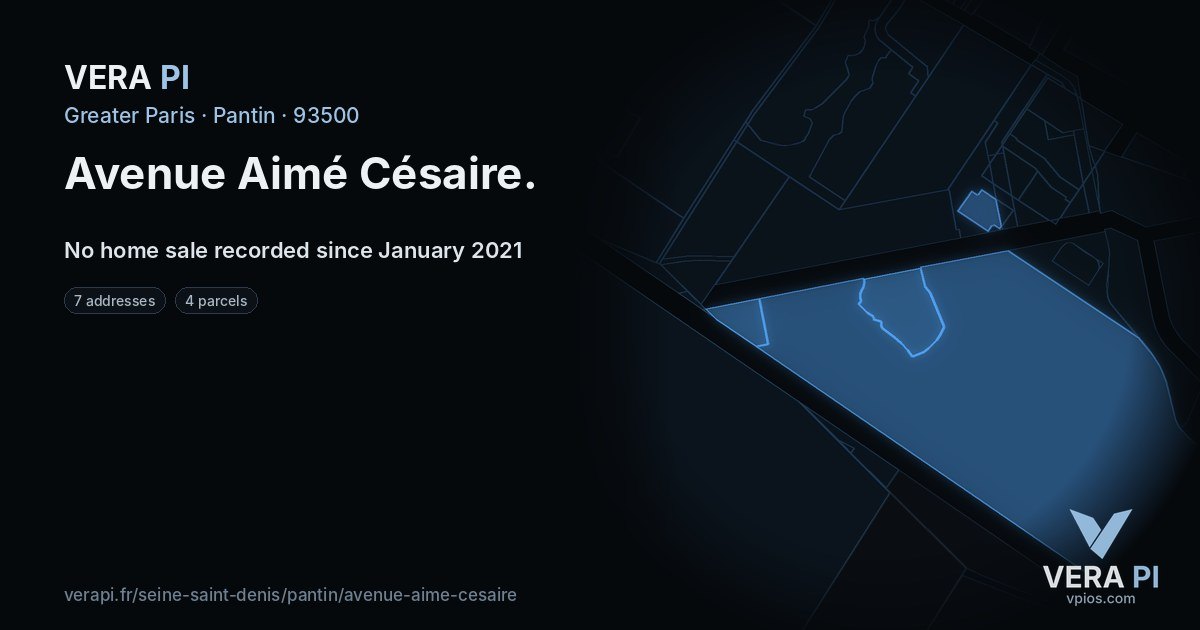 Avenue Aimé Césaire, Pantin at night – every parcel coloured by the prices around it, the street's own parcels lit