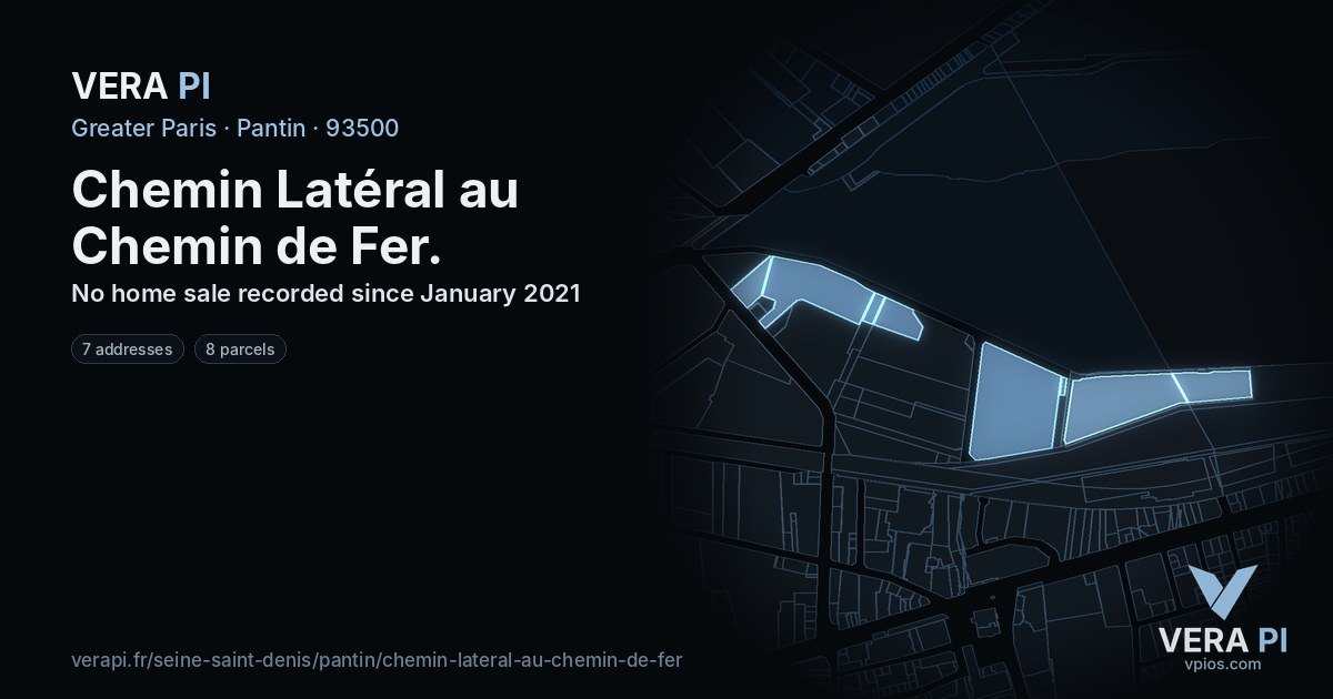 Chemin Latéral au Chemin de Fer, Pantin at night – every parcel coloured by the prices around it, the street's own parcels lit