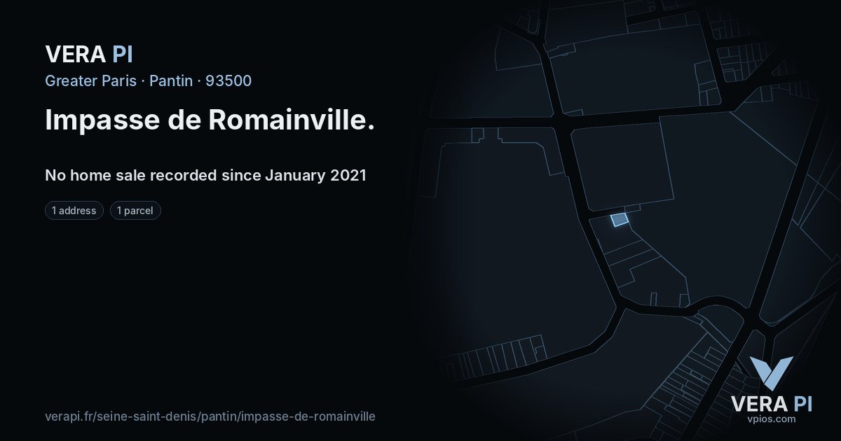 Impasse de Romainville, Pantin at night – every parcel coloured by the prices around it, the street's own parcels lit