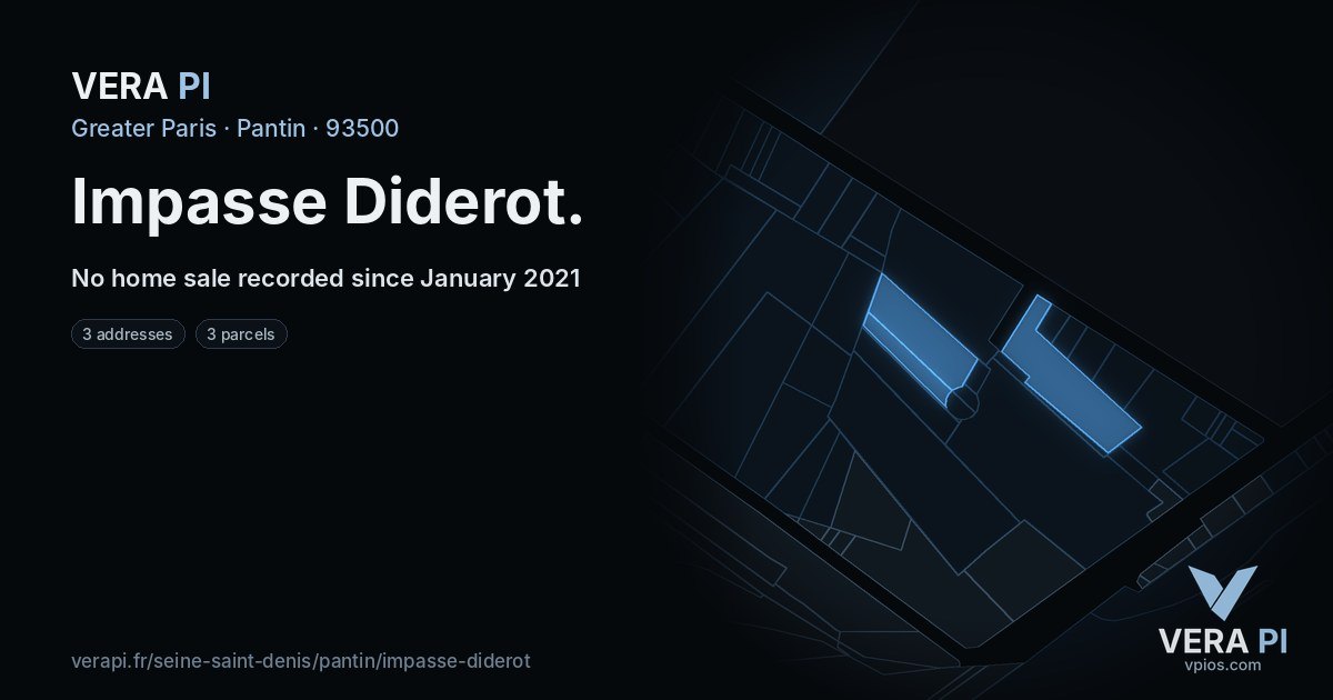 Impasse Diderot, Pantin at night – every parcel coloured by the prices around it, the street's own parcels lit