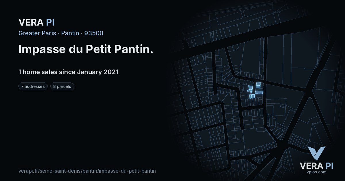 Impasse du Petit Pantin, Pantin at night – every parcel coloured by the prices around it, the street's own parcels lit