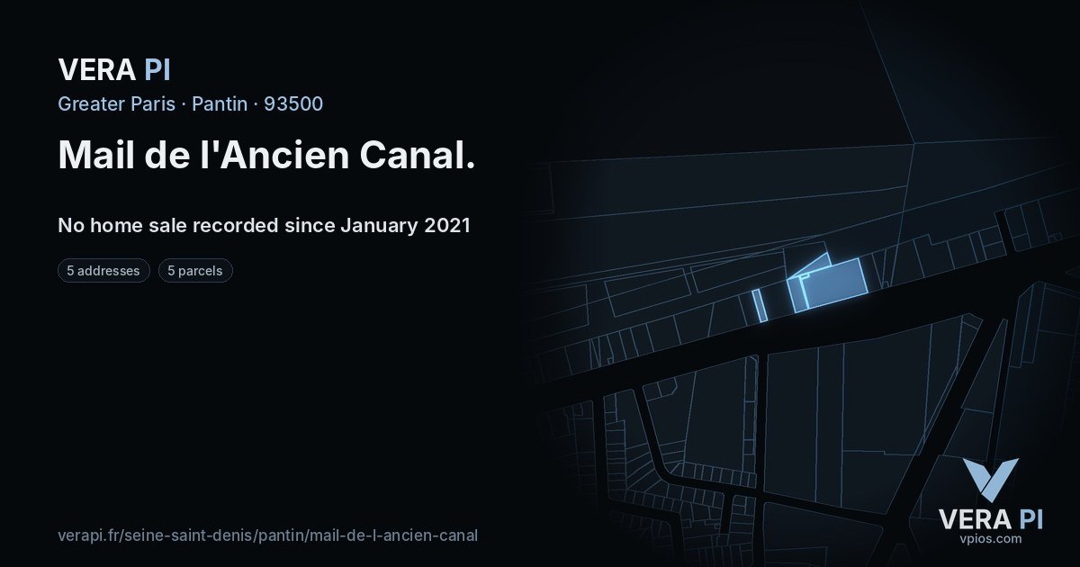 Mail de l'Ancien Canal, Pantin at night – every parcel coloured by the prices around it, the street's own parcels lit