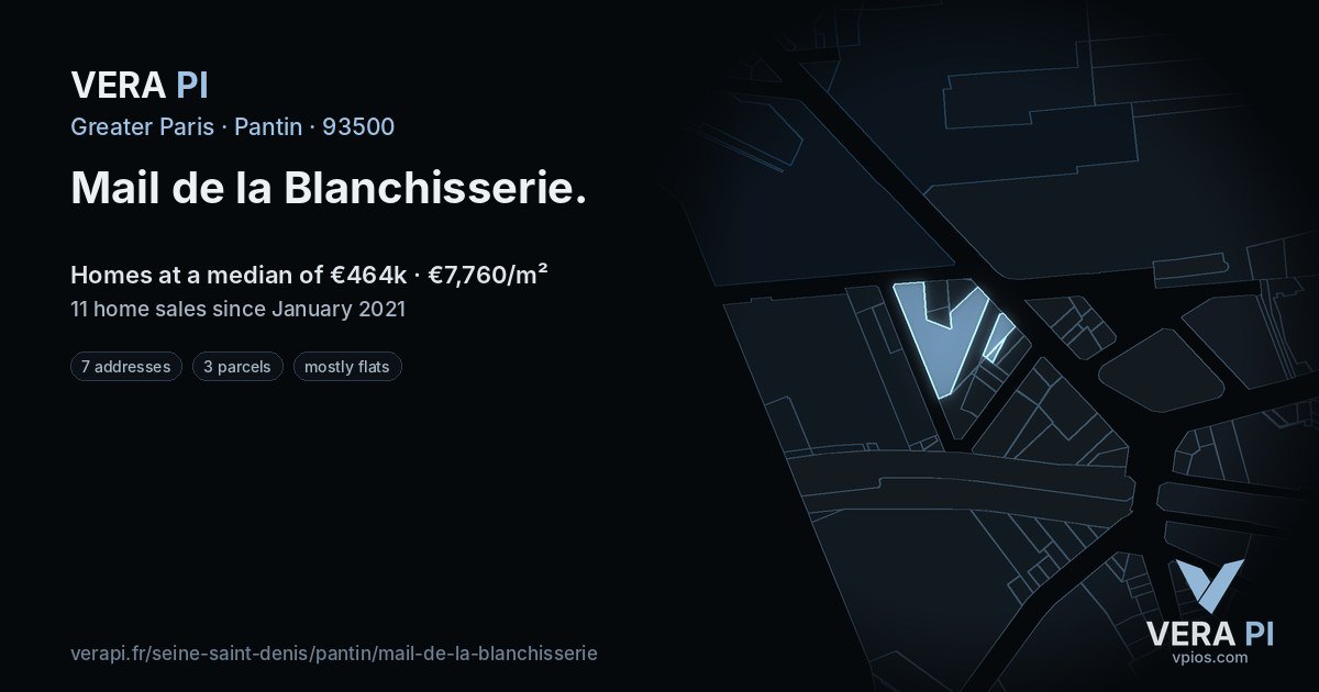 Mail de la Blanchisserie, Pantin at night – every parcel coloured by the prices around it, the street's own parcels lit