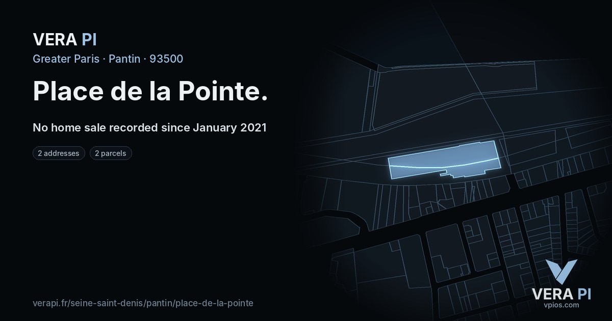 Place de la Pointe, Pantin at night – every parcel coloured by the prices around it, the street's own parcels lit
