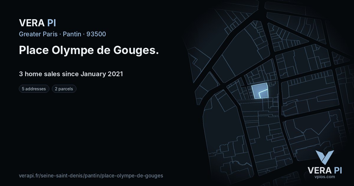 Place Olympe de Gouges, Pantin at night – every parcel coloured by the prices around it, the street's own parcels lit