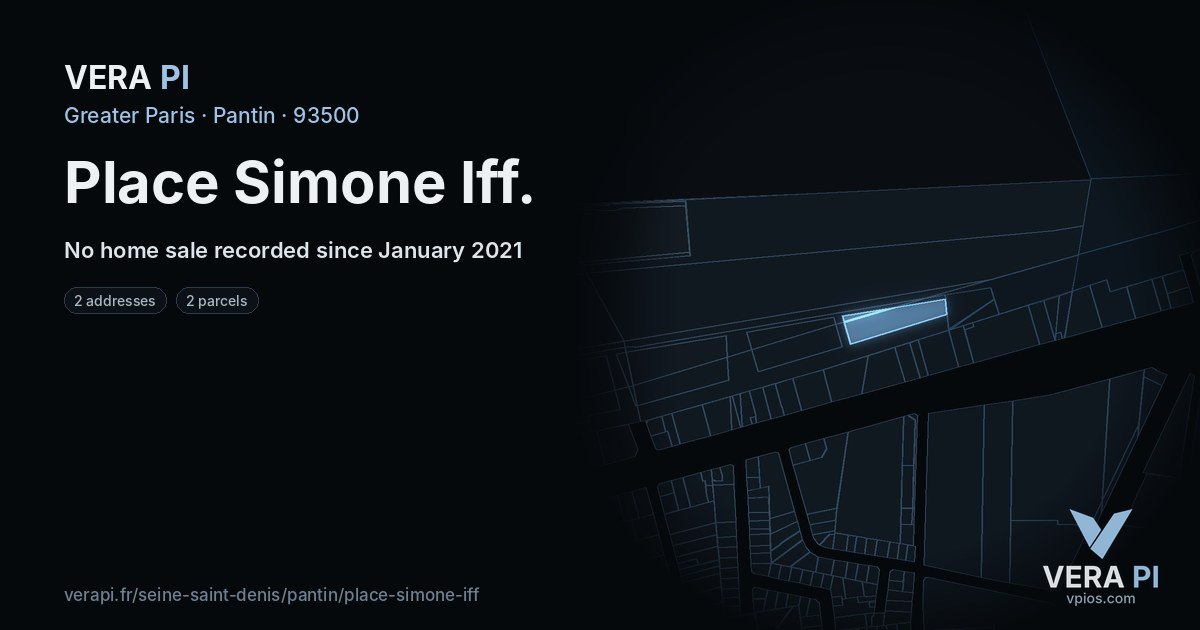 Place Simone Iff, Pantin at night – every parcel coloured by the prices around it, the street's own parcels lit