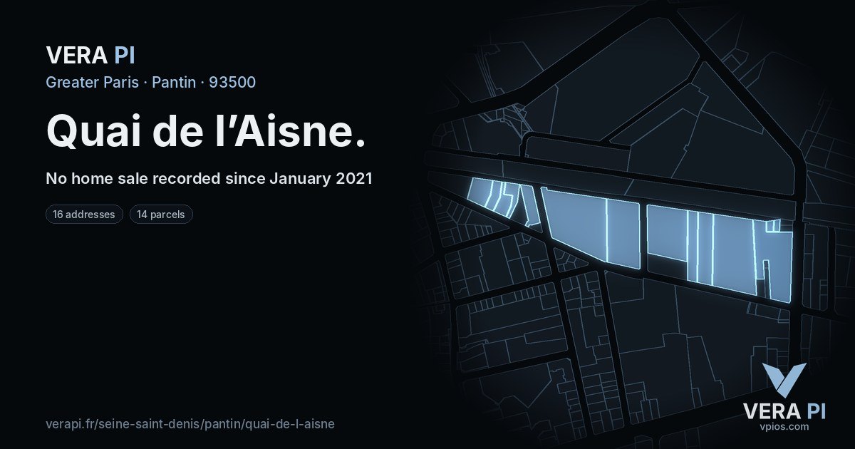 Quai de l’Aisne, Pantin at night – every parcel coloured by the prices around it, the street's own parcels lit