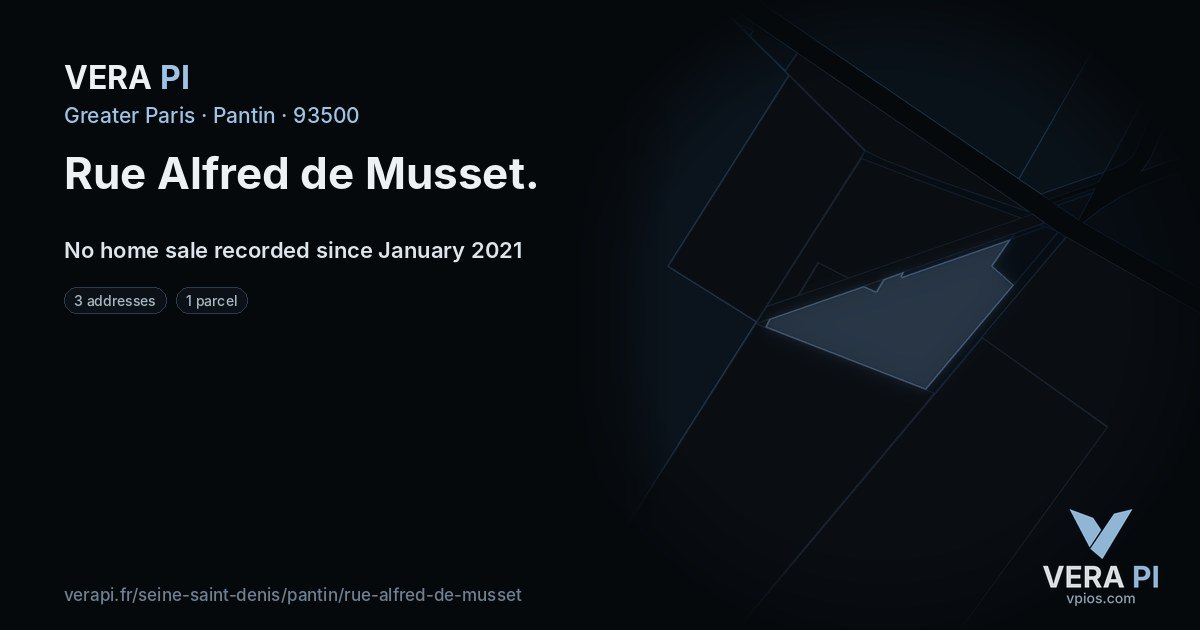 Rue Alfred de Musset, Pantin at night – every parcel coloured by the prices around it, the street's own parcels lit