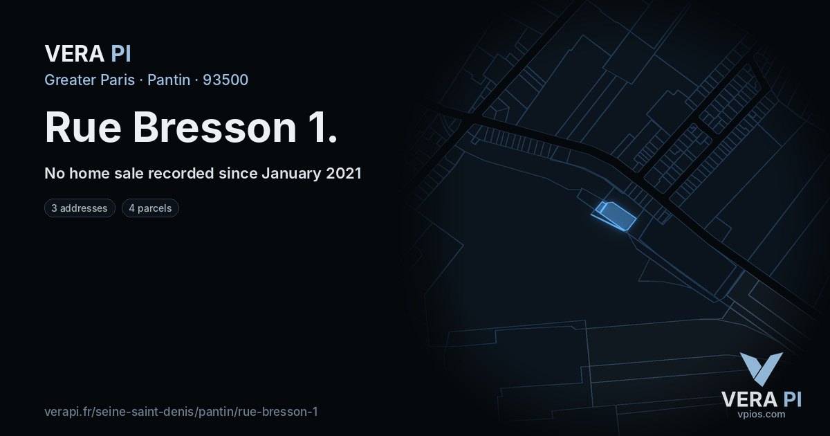 Rue Bresson 1, Pantin at night – every parcel coloured by the prices around it, the street's own parcels lit