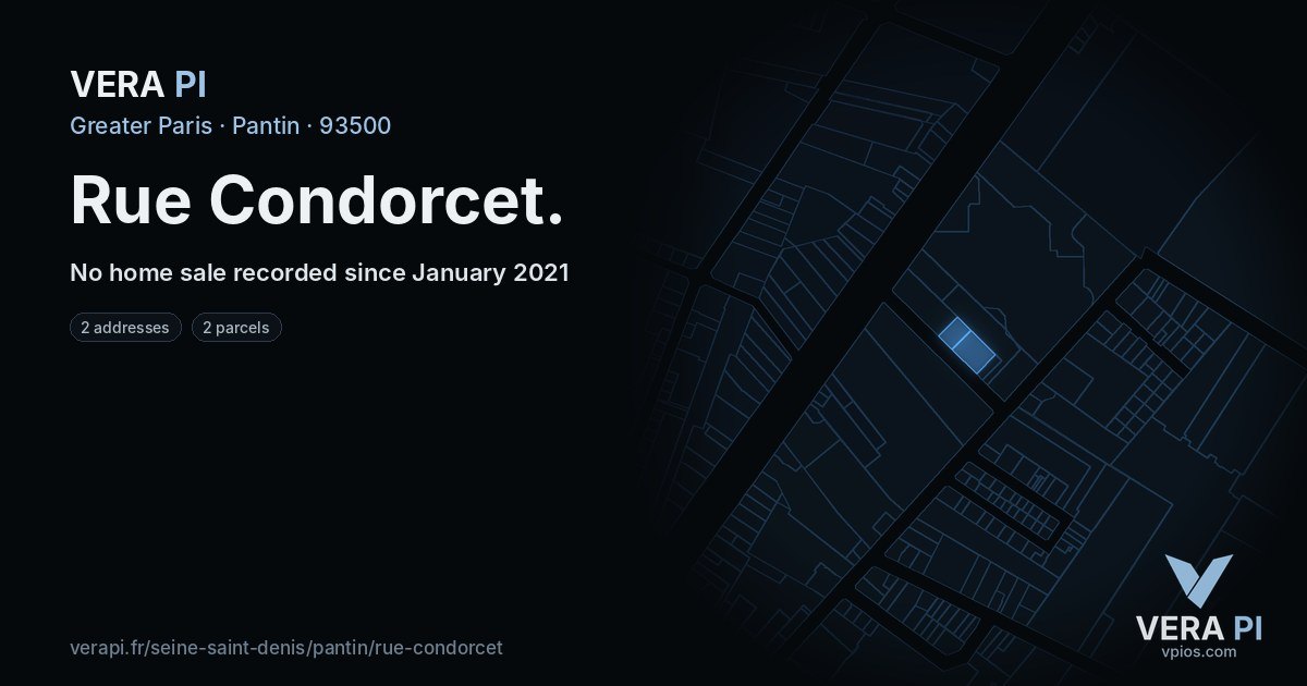 Rue Condorcet, Pantin at night – every parcel coloured by the prices around it, the street's own parcels lit