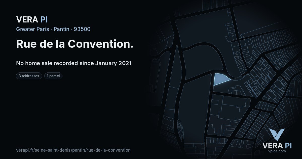 Rue de la Convention, Pantin at night – every parcel coloured by the prices around it, the street's own parcels lit