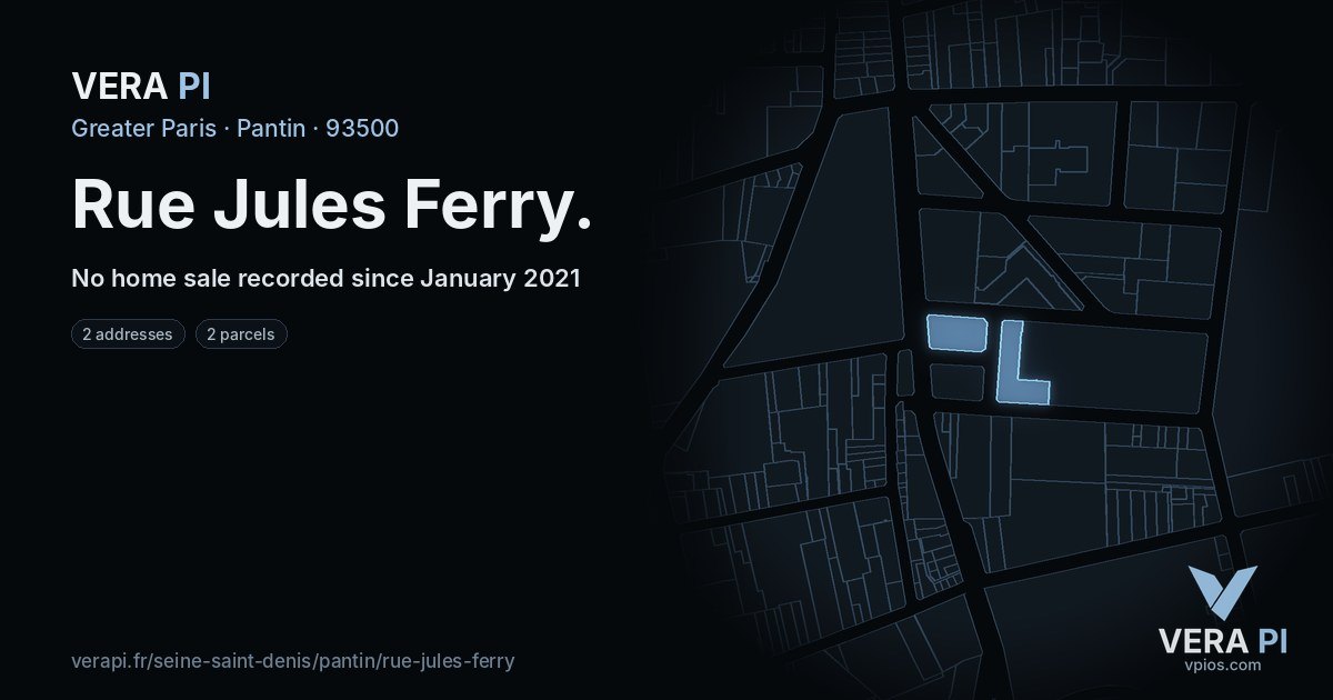 Rue Jules Ferry, Pantin at night – every parcel coloured by the prices around it, the street's own parcels lit