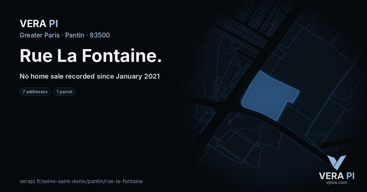 Rue La Fontaine, Pantin at night – every parcel coloured by the prices around it, the street's own parcels lit