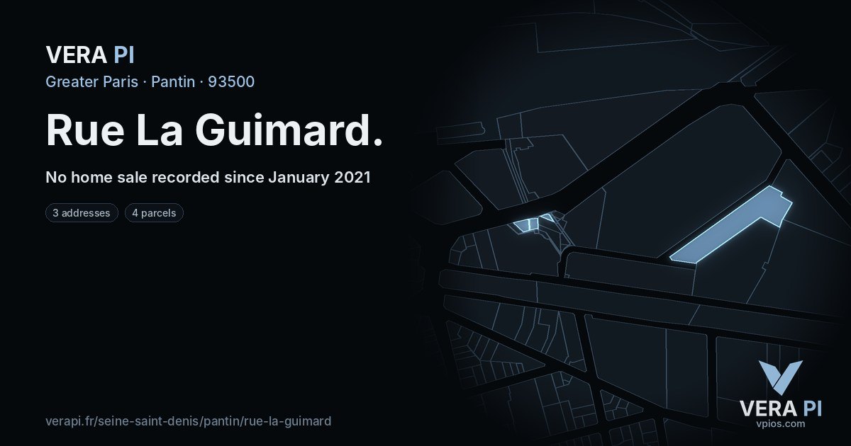 Rue La Guimard, Pantin at night – every parcel coloured by the prices around it, the street's own parcels lit