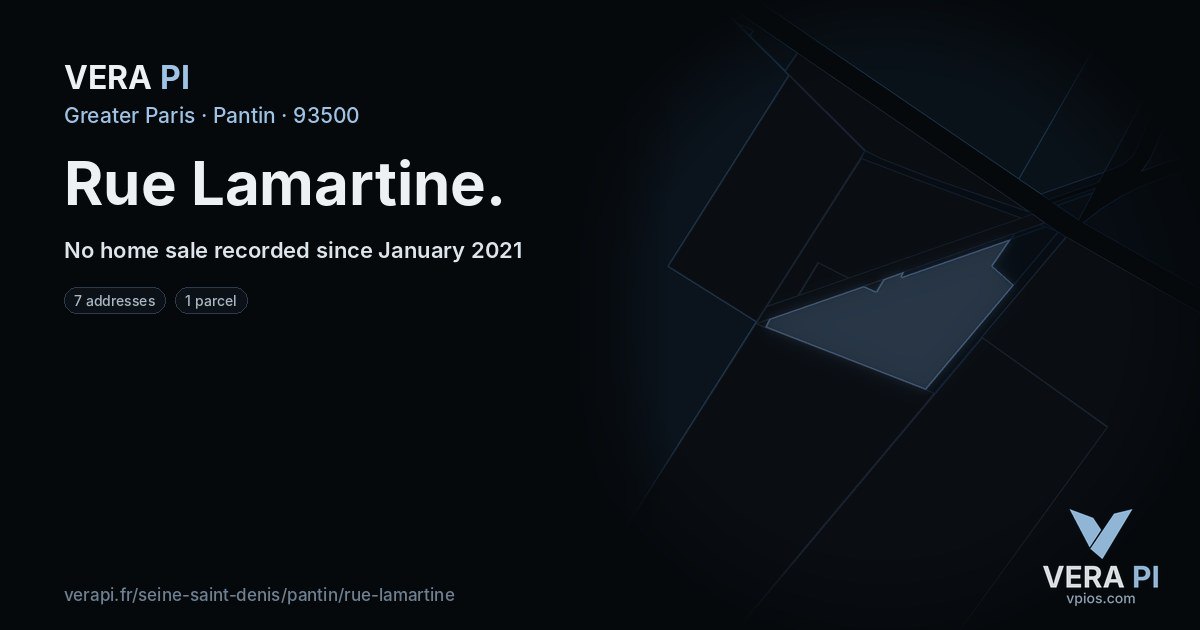 Rue Lamartine, Pantin at night – every parcel coloured by the prices around it, the street's own parcels lit