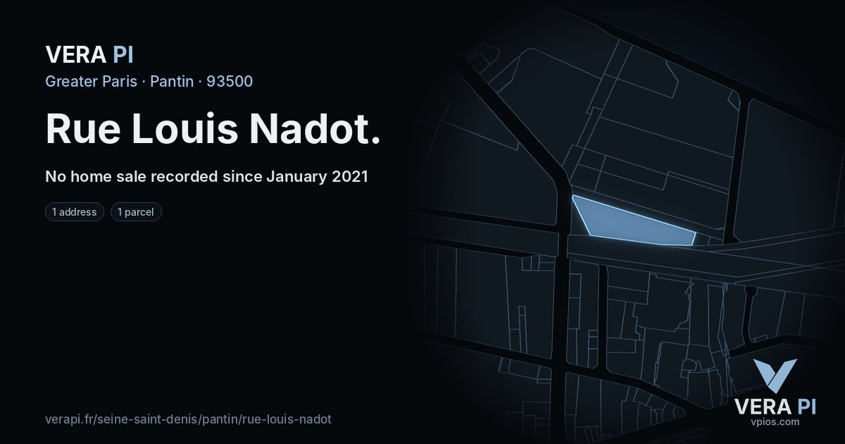 Rue Louis Nadot, Pantin at night – every parcel coloured by the prices around it, the street's own parcels lit