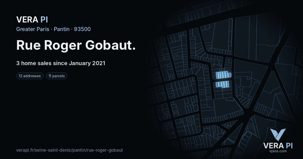 Rue Roger Gobaut, Pantin at night – every parcel coloured by the prices around it, the street's own parcels lit