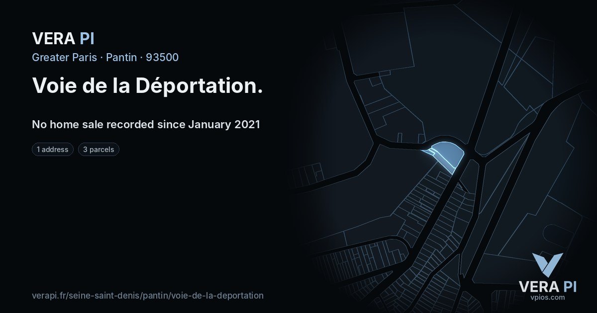 Voie de la Déportation, Pantin at night – every parcel coloured by the prices around it, the street's own parcels lit
