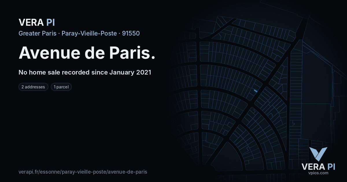 Avenue de Paris, Paray-Vieille-Poste at night – every parcel coloured by the prices around it, the street's own parcels lit