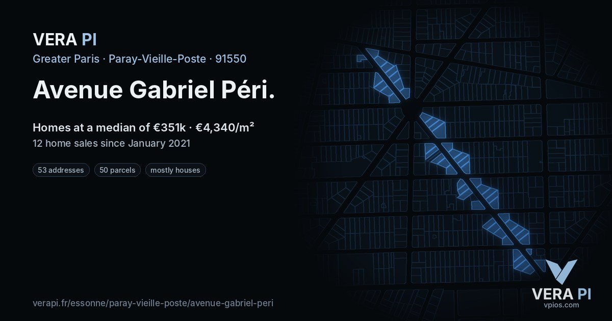 Avenue Gabriel Péri, Paray-Vieille-Poste at night – every parcel coloured by the prices around it, the street's own parcels lit