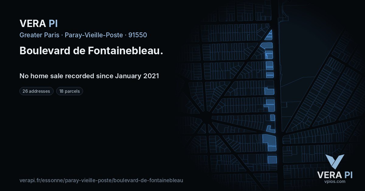 Boulevard de Fontainebleau, Paray-Vieille-Poste at night – every parcel coloured by the prices around it, the street's own parcels lit