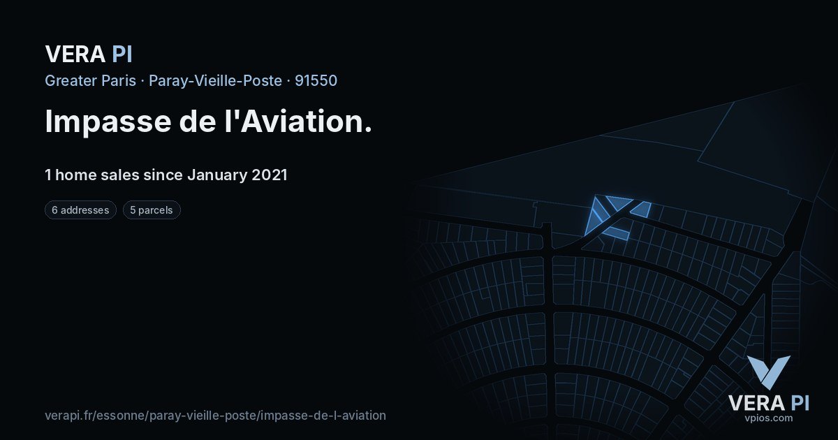 Impasse de l'Aviation, Paray-Vieille-Poste at night – every parcel coloured by the prices around it, the street's own parcels lit