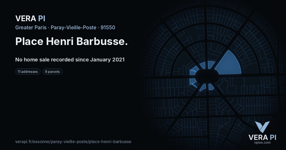 Place Henri Barbusse, Paray-Vieille-Poste at night – every parcel coloured by the prices around it, the street's own parcels lit