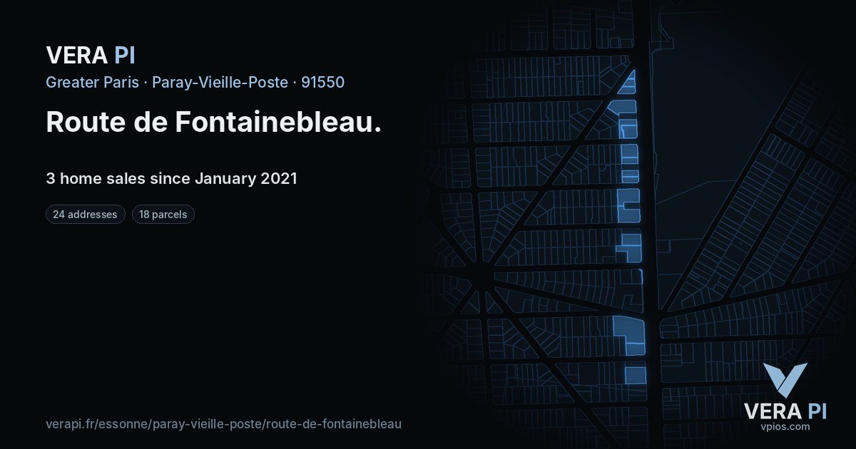 Route de Fontainebleau, Paray-Vieille-Poste at night – every parcel coloured by the prices around it, the street's own parcels lit
