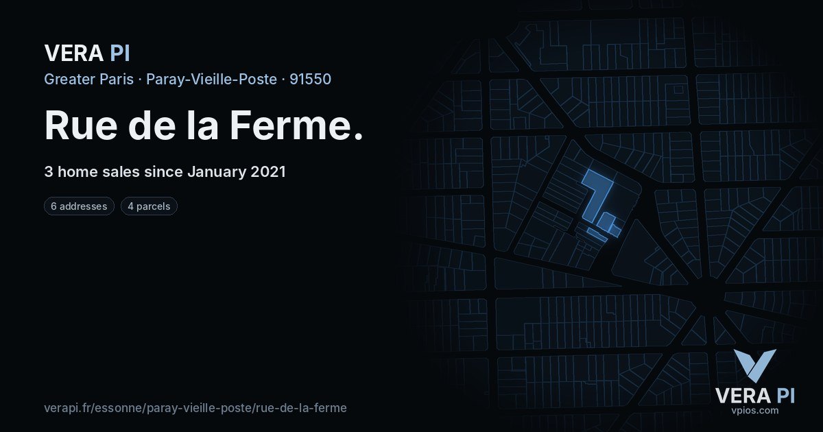 Rue de la Ferme, Paray-Vieille-Poste at night – every parcel coloured by the prices around it, the street's own parcels lit
