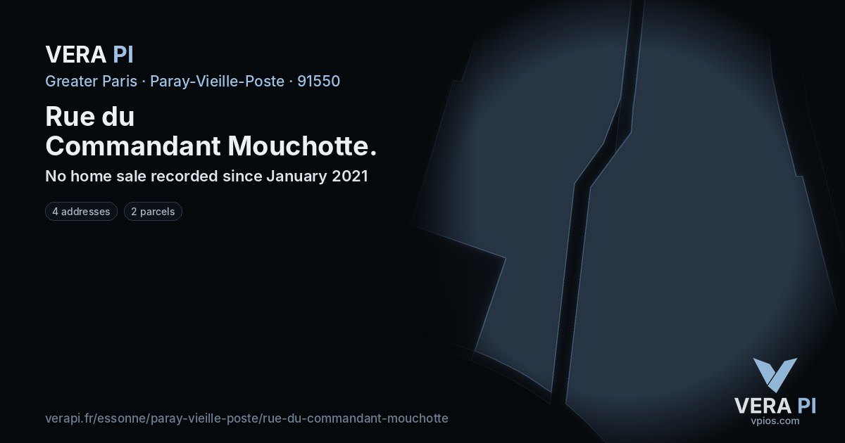 Rue du Commandant Mouchotte, Paray-Vieille-Poste at night – every parcel coloured by the prices around it, the street's own parcels lit