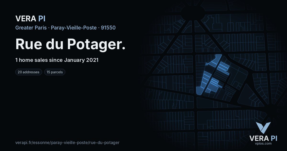 Rue du Potager, Paray-Vieille-Poste at night – every parcel coloured by the prices around it, the street's own parcels lit