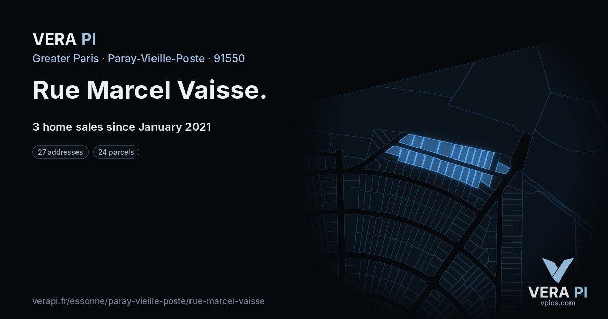 Rue Marcel Vaisse, Paray-Vieille-Poste at night – every parcel coloured by the prices around it, the street's own parcels lit