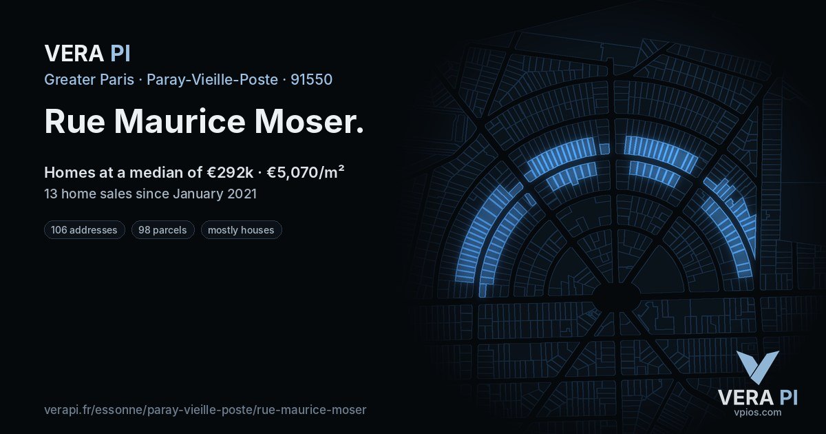 Rue Maurice Moser, Paray-Vieille-Poste at night – every parcel coloured by the prices around it, the street's own parcels lit