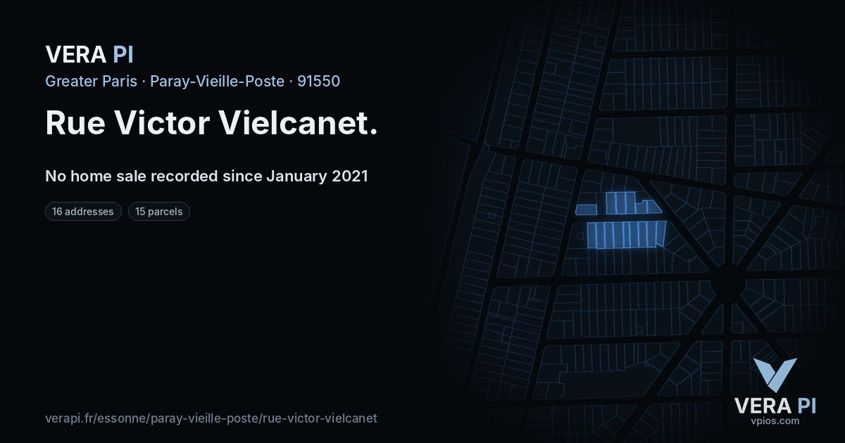 Rue Victor Vielcanet, Paray-Vieille-Poste at night – every parcel coloured by the prices around it, the street's own parcels lit