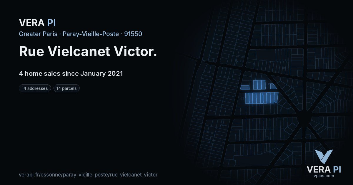 Rue Vielcanet Victor, Paray-Vieille-Poste at night – every parcel coloured by the prices around it, the street's own parcels lit