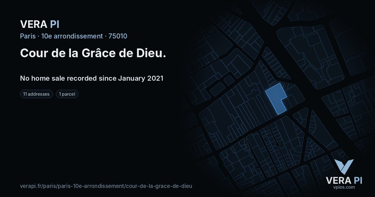 Cour de la Grâce de Dieu, 10e arrondissement at night – every parcel coloured by the prices around it, the street's own parcels lit