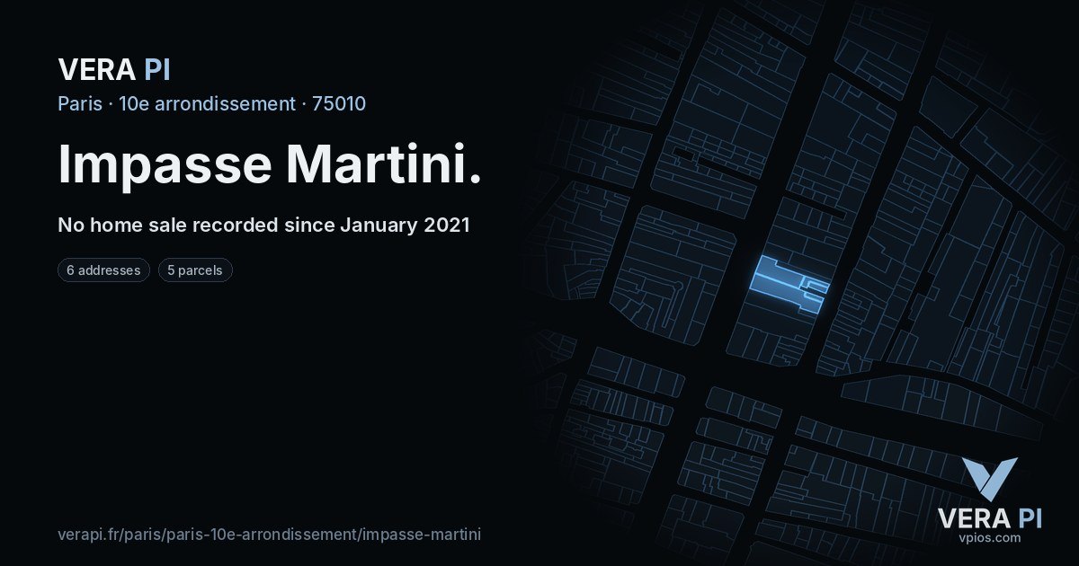 Impasse Martini, 10e arrondissement at night – every parcel coloured by the prices around it, the street's own parcels lit
