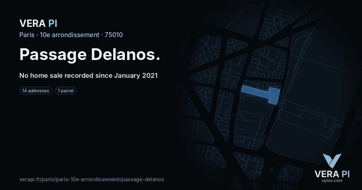 Passage Delanos, 10e arrondissement at night – every parcel coloured by the prices around it, the street's own parcels lit