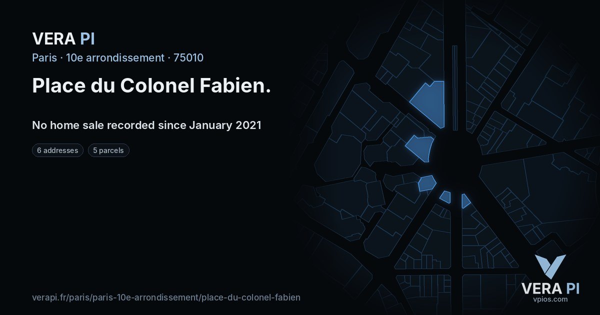 Place du Colonel Fabien, 10e arrondissement at night – every parcel coloured by the prices around it, the street's own parcels lit