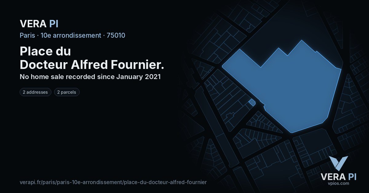 Place du Docteur Alfred Fournier, 10e arrondissement at night – every parcel coloured by the prices around it, the street's own parcels lit